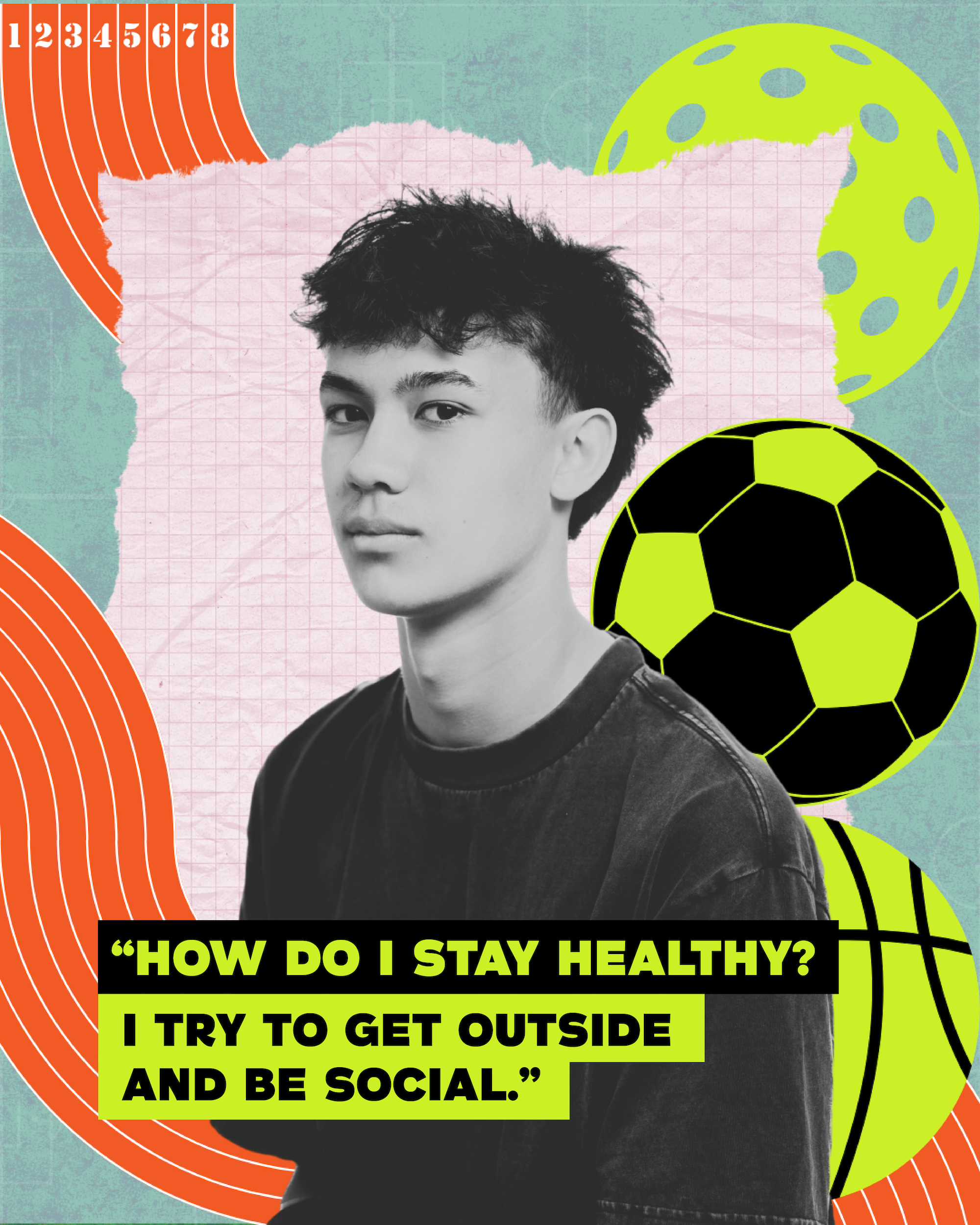 Graphic of a young man with soccer ball and a quote