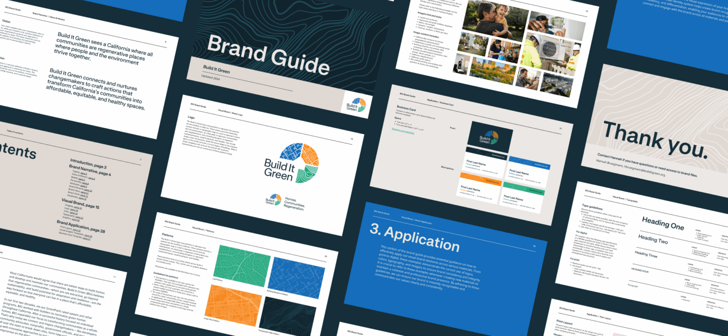Graphic mockup of brand guide pages