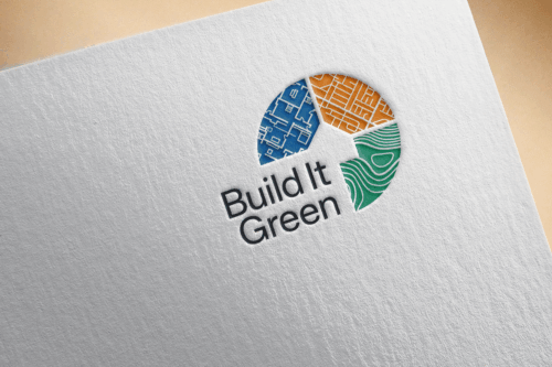 Mockup of Build It Green logo printed on a piece of paper