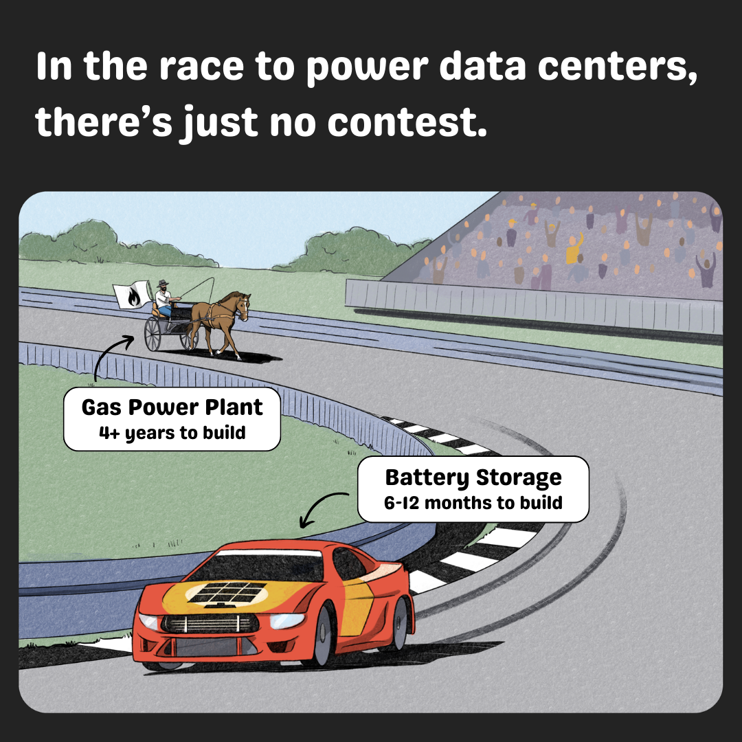 Illustrated comic of nascar race with a horse & buggy