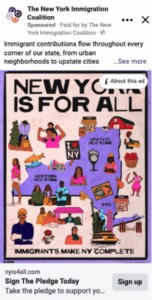 Graphic example of a Meta ad for the New York for All campaign