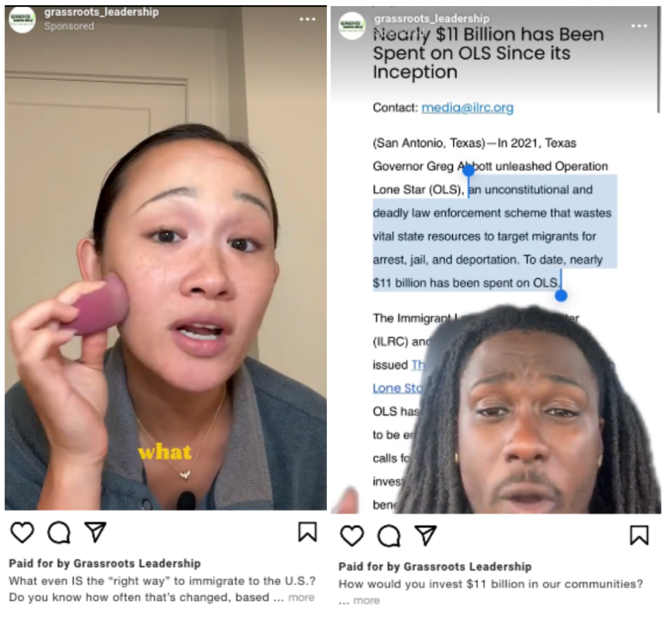 Screenshots of two social media influencer videos.